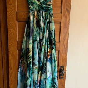 La Femme Vibrant Green and Blue Maxi Prom Dress